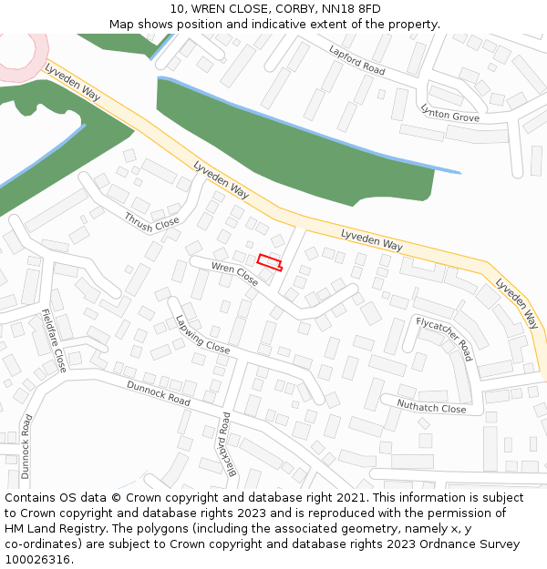10, WREN CLOSE, CORBY, NN18 8FD: Location map and indicative extent of plot