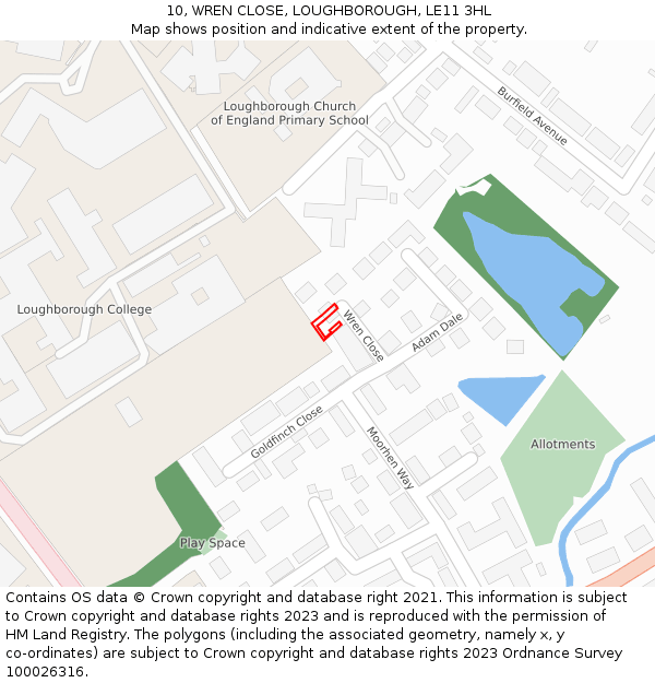 10, WREN CLOSE, LOUGHBOROUGH, LE11 3HL: Location map and indicative extent of plot