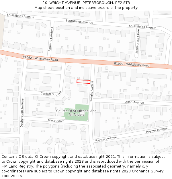 10, WRIGHT AVENUE, PETERBOROUGH, PE2 8TR: Location map and indicative extent of plot