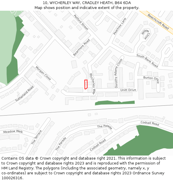 10, WYCHERLEY WAY, CRADLEY HEATH, B64 6DA: Location map and indicative extent of plot