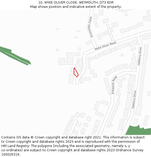 10, WYKE OLIVER CLOSE, WEYMOUTH, DT3 6DR: Location map and indicative extent of plot