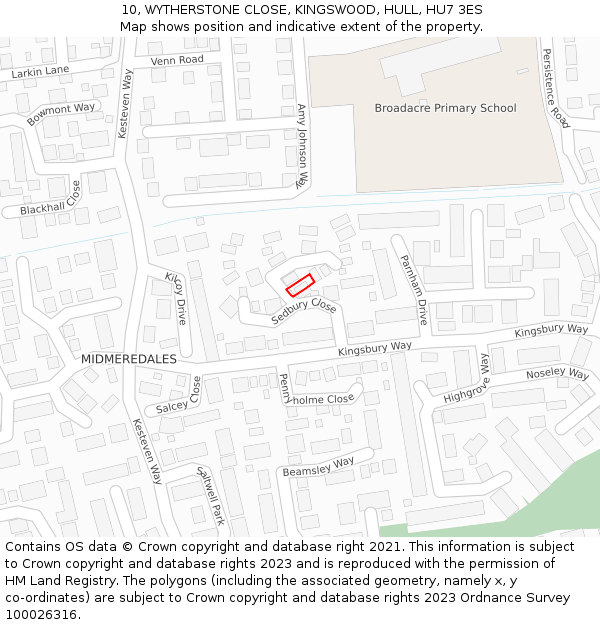 10, WYTHERSTONE CLOSE, KINGSWOOD, HULL, HU7 3ES: Location map and indicative extent of plot