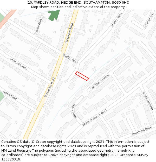 10, YARDLEY ROAD, HEDGE END, SOUTHAMPTON, SO30 0HQ: Location map and indicative extent of plot