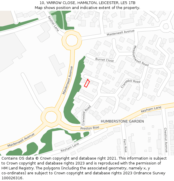 10, YARROW CLOSE, HAMILTON, LEICESTER, LE5 1TB: Location map and indicative extent of plot