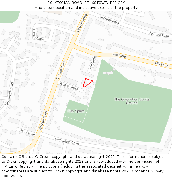 10, YEOMAN ROAD, FELIXSTOWE, IP11 2PY: Location map and indicative extent of plot