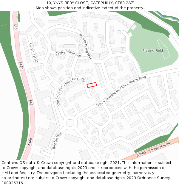 10, YNYS BERY CLOSE, CAERPHILLY, CF83 2AZ: Location map and indicative extent of plot