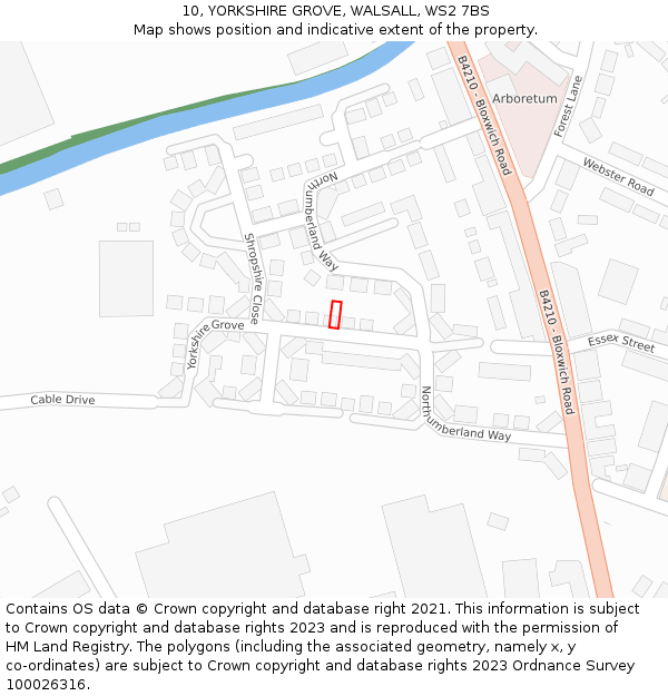 10, YORKSHIRE GROVE, WALSALL, WS2 7BS: Location map and indicative extent of plot