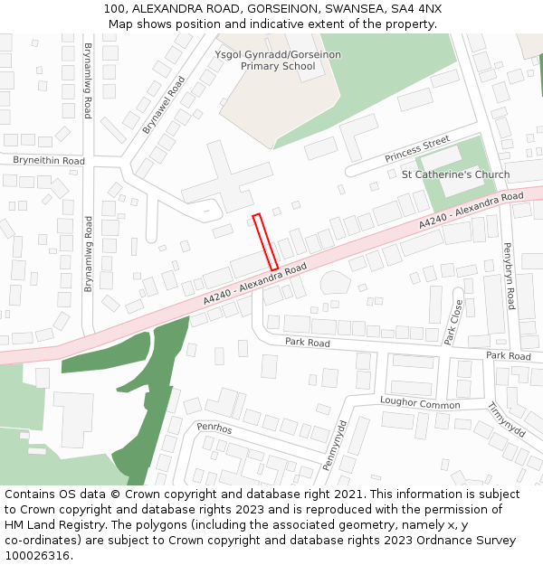 100, ALEXANDRA ROAD, GORSEINON, SWANSEA, SA4 4NX: Location map and indicative extent of plot