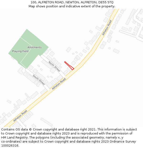 100, ALFRETON ROAD, NEWTON, ALFRETON, DE55 5TQ: Location map and indicative extent of plot