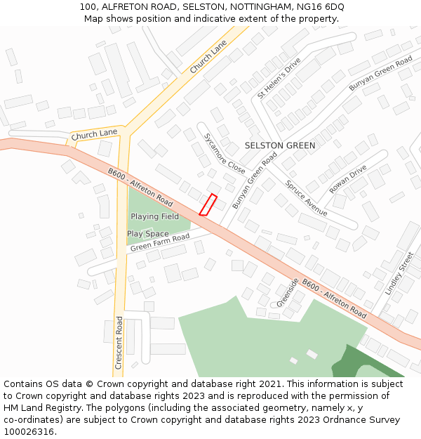 100, ALFRETON ROAD, SELSTON, NOTTINGHAM, NG16 6DQ: Location map and indicative extent of plot