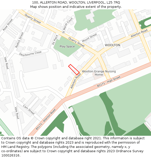 100, ALLERTON ROAD, WOOLTON, LIVERPOOL, L25 7RQ: Location map and indicative extent of plot