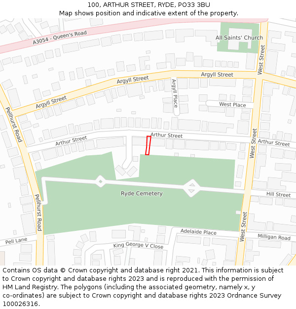 100, ARTHUR STREET, RYDE, PO33 3BU: Location map and indicative extent of plot