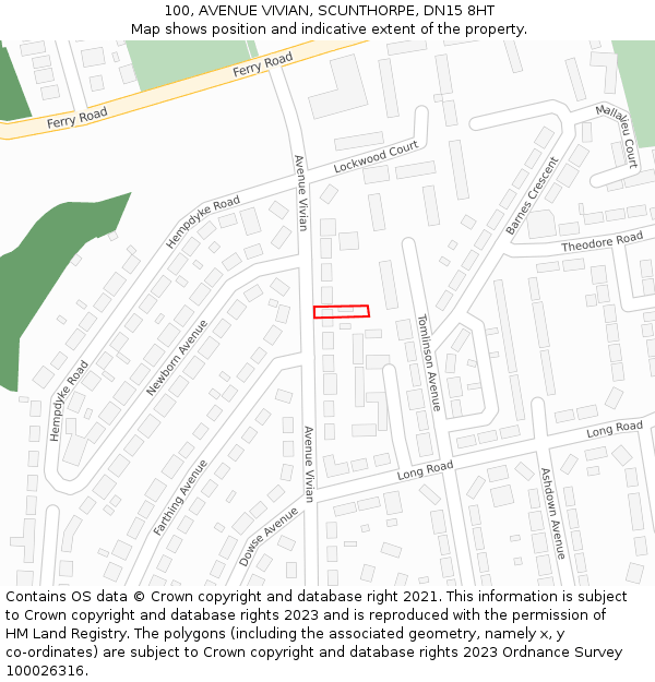 100, AVENUE VIVIAN, SCUNTHORPE, DN15 8HT: Location map and indicative extent of plot