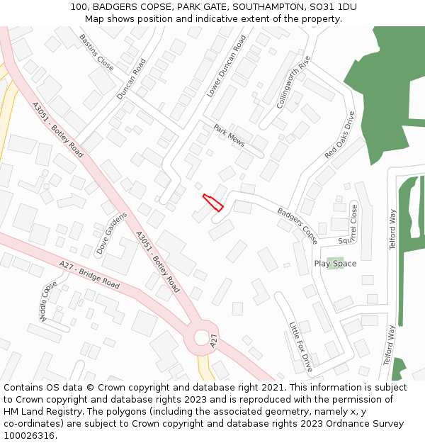100, BADGERS COPSE, PARK GATE, SOUTHAMPTON, SO31 1DU: Location map and indicative extent of plot