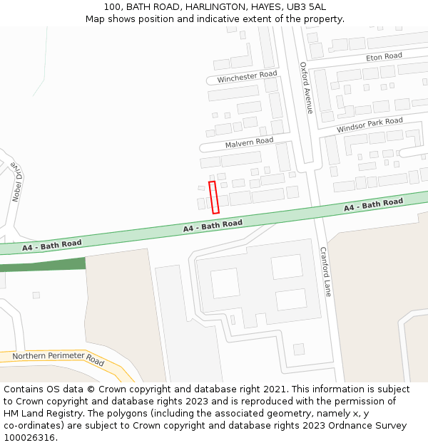 100, BATH ROAD, HARLINGTON, HAYES, UB3 5AL: Location map and indicative extent of plot