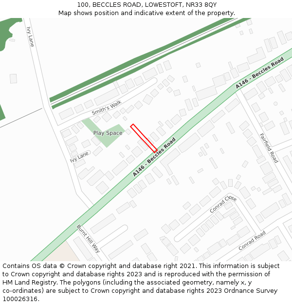 100, BECCLES ROAD, LOWESTOFT, NR33 8QY: Location map and indicative extent of plot