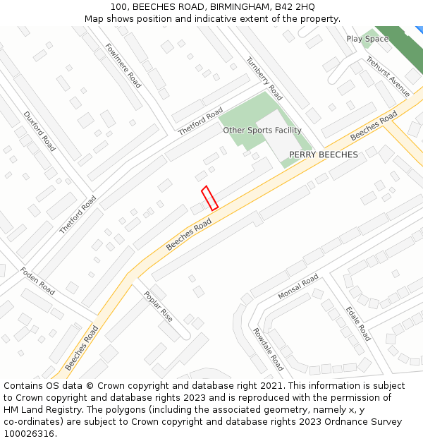 100, BEECHES ROAD, BIRMINGHAM, B42 2HQ: Location map and indicative extent of plot