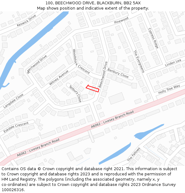 100, BEECHWOOD DRIVE, BLACKBURN, BB2 5AX: Location map and indicative extent of plot