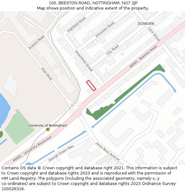 100, BEESTON ROAD, NOTTINGHAM, NG7 2JP: Location map and indicative extent of plot