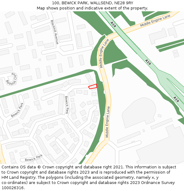 100, BEWICK PARK, WALLSEND, NE28 9RY: Location map and indicative extent of plot