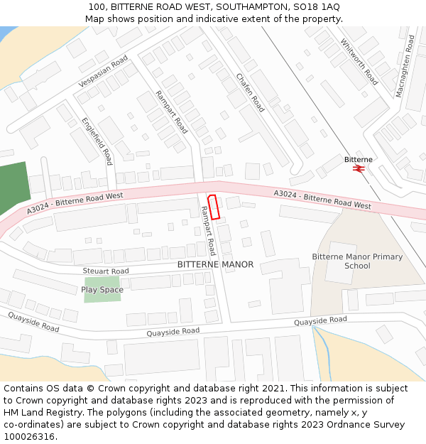 100, BITTERNE ROAD WEST, SOUTHAMPTON, SO18 1AQ: Location map and indicative extent of plot