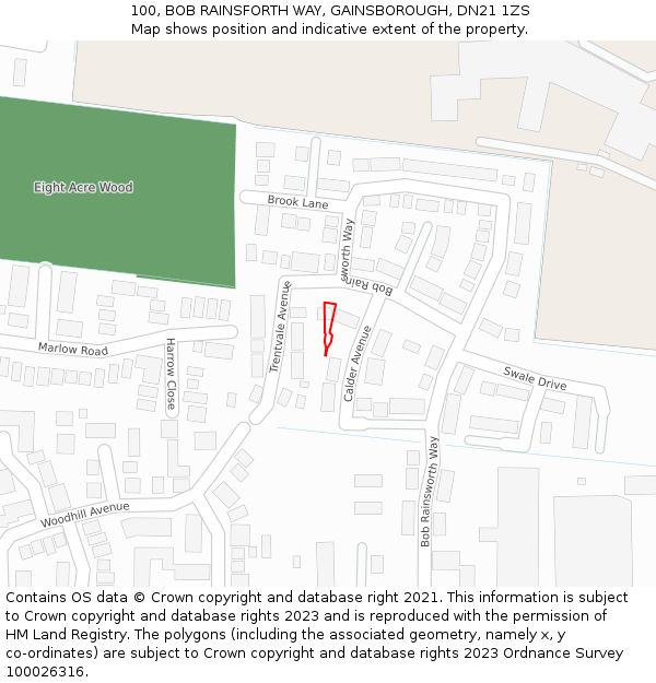 100, BOB RAINSFORTH WAY, GAINSBOROUGH, DN21 1ZS: Location map and indicative extent of plot