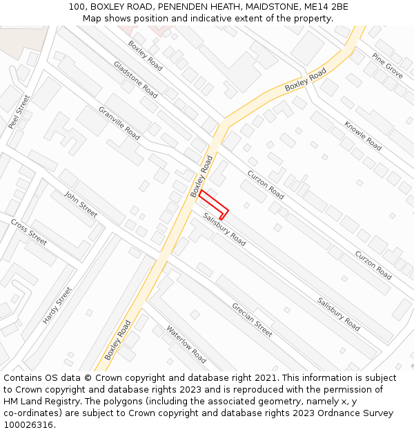 100, BOXLEY ROAD, PENENDEN HEATH, MAIDSTONE, ME14 2BE: Location map and indicative extent of plot