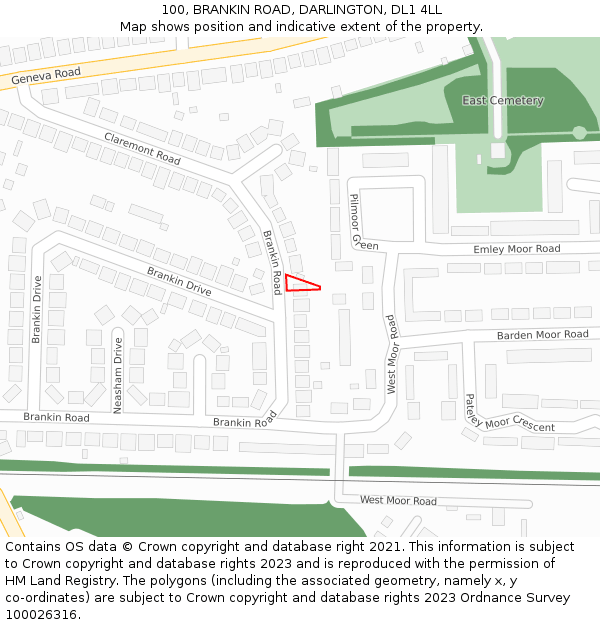 100, BRANKIN ROAD, DARLINGTON, DL1 4LL: Location map and indicative extent of plot