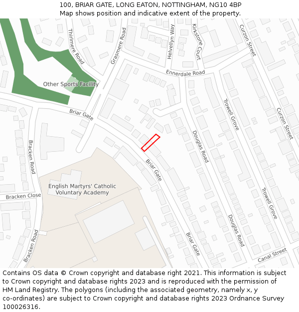 100, BRIAR GATE, LONG EATON, NOTTINGHAM, NG10 4BP: Location map and indicative extent of plot