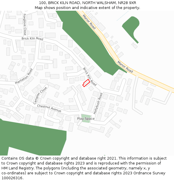 100, BRICK KILN ROAD, NORTH WALSHAM, NR28 9XR: Location map and indicative extent of plot