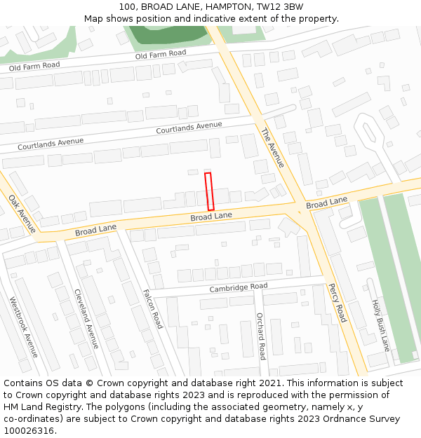 100, BROAD LANE, HAMPTON, TW12 3BW: Location map and indicative extent of plot