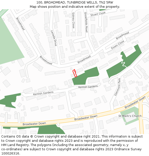 100, BROADMEAD, TUNBRIDGE WELLS, TN2 5RW: Location map and indicative extent of plot