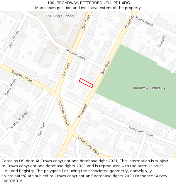 100, BROADWAY, PETERBOROUGH, PE1 4DG: Location map and indicative extent of plot