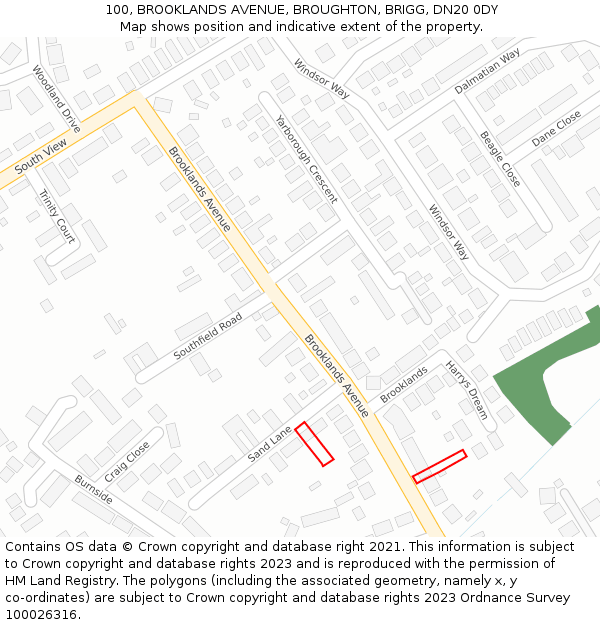 100, BROOKLANDS AVENUE, BROUGHTON, BRIGG, DN20 0DY: Location map and indicative extent of plot