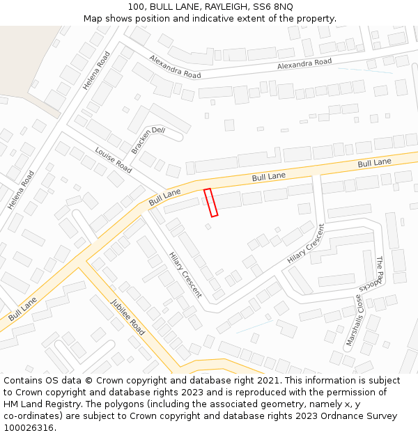 100, BULL LANE, RAYLEIGH, SS6 8NQ: Location map and indicative extent of plot