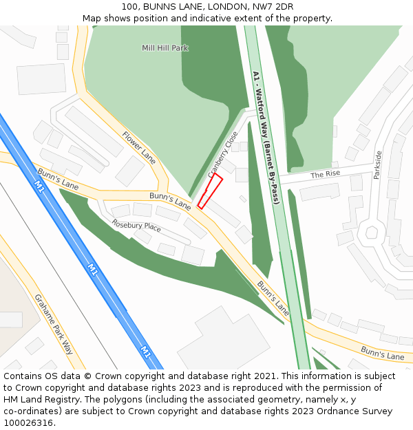 100, BUNNS LANE, LONDON, NW7 2DR: Location map and indicative extent of plot