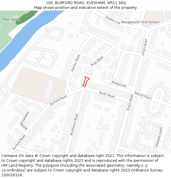 100, BURFORD ROAD, EVESHAM, WR11 3AQ: Location map and indicative extent of plot