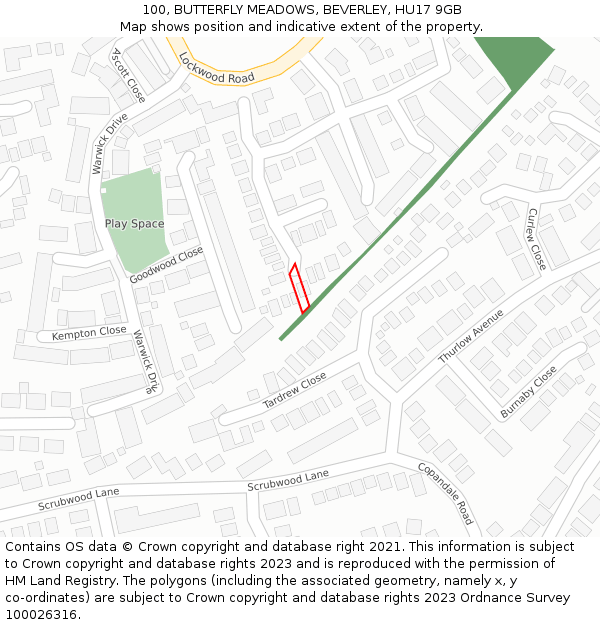 100, BUTTERFLY MEADOWS, BEVERLEY, HU17 9GB: Location map and indicative extent of plot