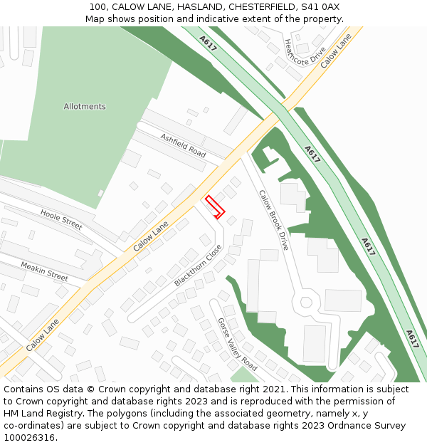 100, CALOW LANE, HASLAND, CHESTERFIELD, S41 0AX: Location map and indicative extent of plot