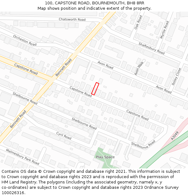 100, CAPSTONE ROAD, BOURNEMOUTH, BH8 8RR: Location map and indicative extent of plot