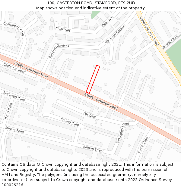 100, CASTERTON ROAD, STAMFORD, PE9 2UB: Location map and indicative extent of plot