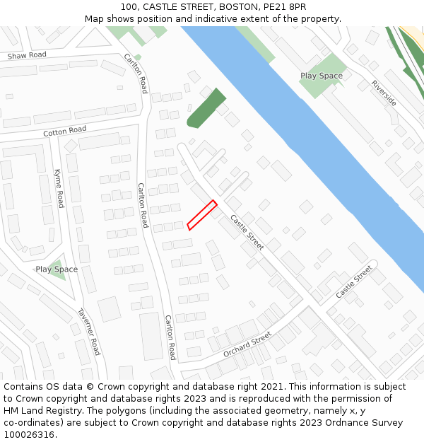 100, CASTLE STREET, BOSTON, PE21 8PR: Location map and indicative extent of plot