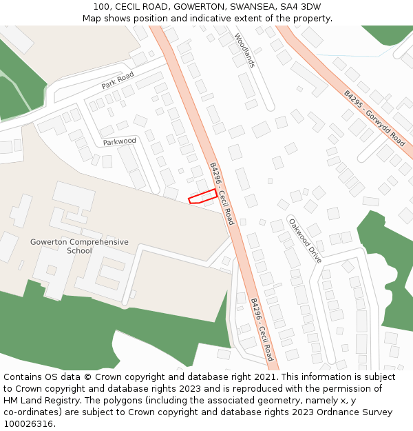 100, CECIL ROAD, GOWERTON, SWANSEA, SA4 3DW: Location map and indicative extent of plot