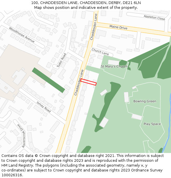 100, CHADDESDEN LANE, CHADDESDEN, DERBY, DE21 6LN: Location map and indicative extent of plot