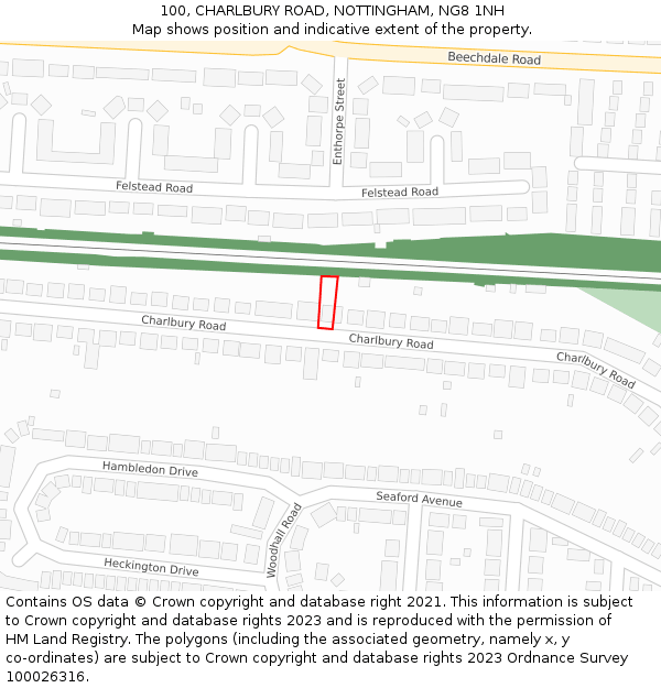 100, CHARLBURY ROAD, NOTTINGHAM, NG8 1NH: Location map and indicative extent of plot