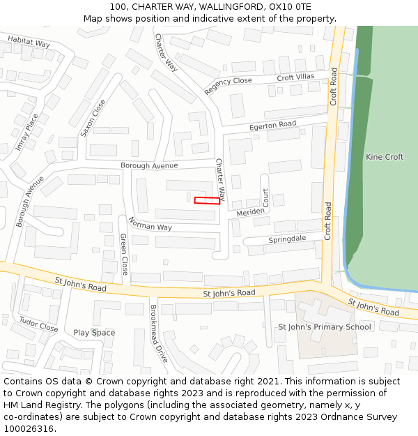 100, CHARTER WAY, WALLINGFORD, OX10 0TE: Location map and indicative extent of plot