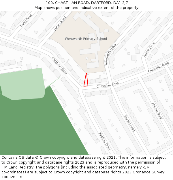 100, CHASTILIAN ROAD, DARTFORD, DA1 3JZ: Location map and indicative extent of plot