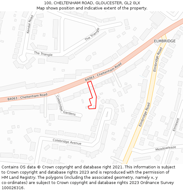 100, CHELTENHAM ROAD, GLOUCESTER, GL2 0LX: Location map and indicative extent of plot