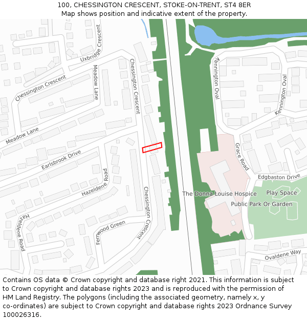 100, CHESSINGTON CRESCENT, STOKE-ON-TRENT, ST4 8ER: Location map and indicative extent of plot