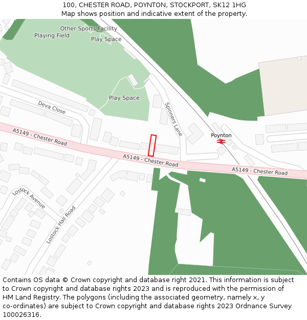 100, CHESTER ROAD, POYNTON, STOCKPORT, SK12 1HG: Location map and indicative extent of plot